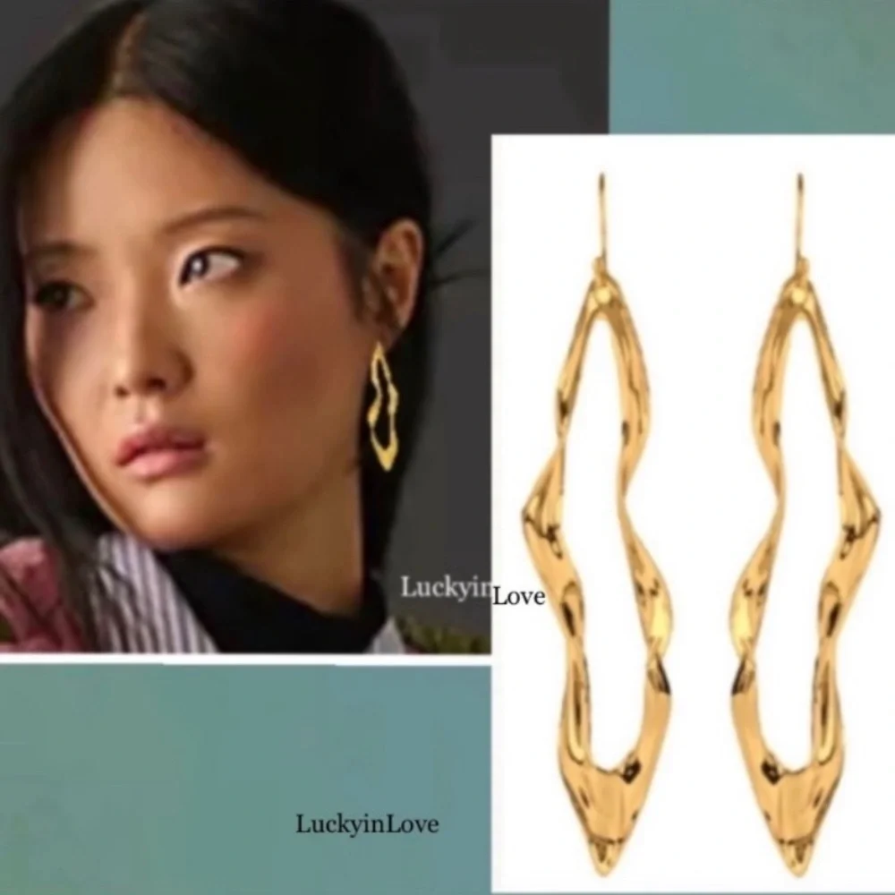 ALEXIS BITTAR • Gold Light Sculpted Linear Svelte Crumpled  Hoop Drop Earrings